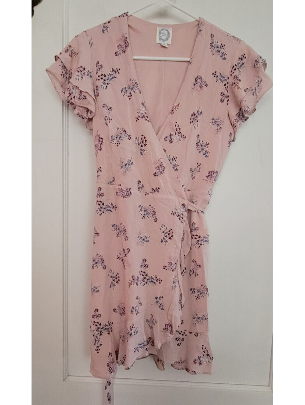 Blue Rain Francesca’s Dress Floral mini wrap size Junior Med Pink Boho